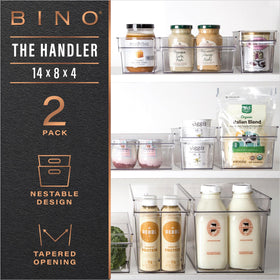 BINO large fridge bin showing contents at a glance to simplify swapping.