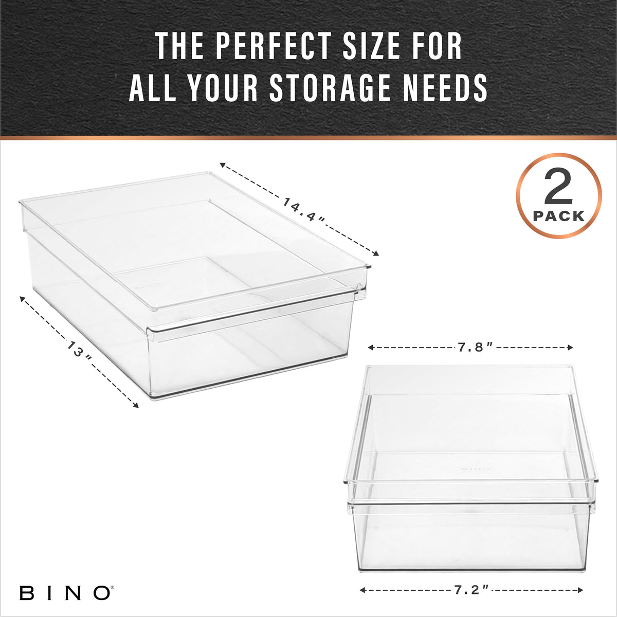BINO large bin on shelf illustrating storage efficiency and neat cabinets.