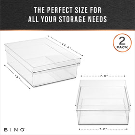 BINO large bin on shelf illustrating storage efficiency and neat cabinets.