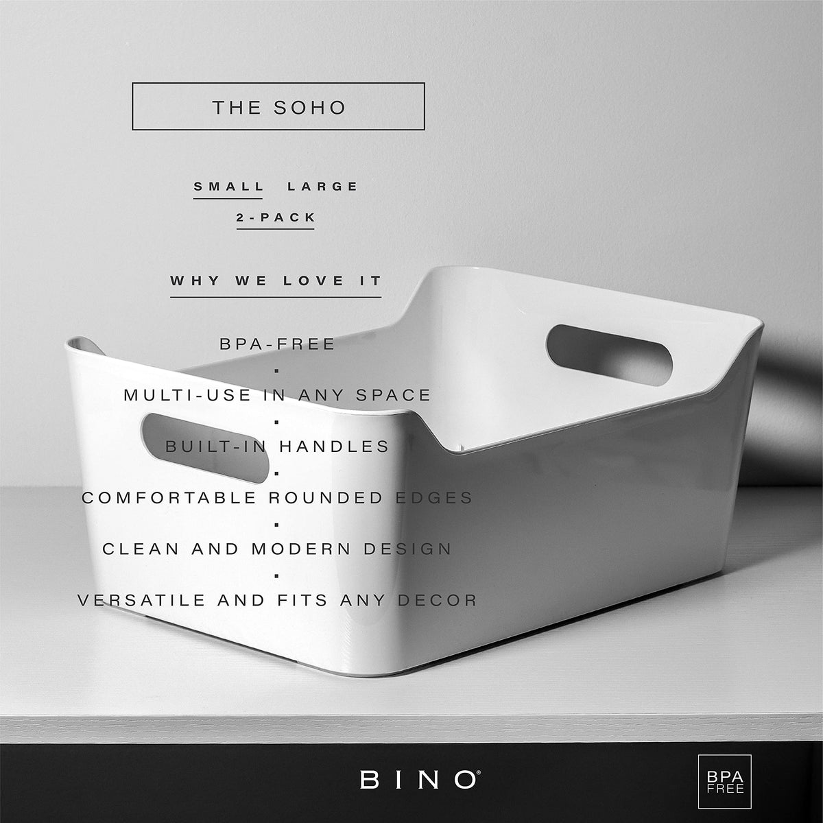 BINO large storage bin showing built-in side handles for easy lifting
