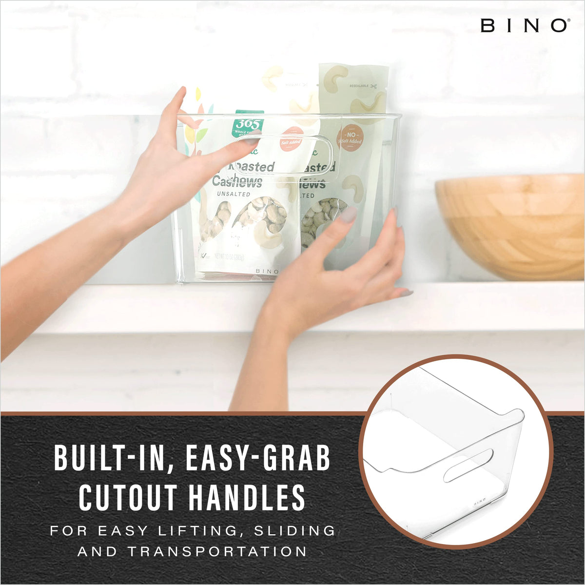 BINO clear storage bin open-top design for easy item retrieval