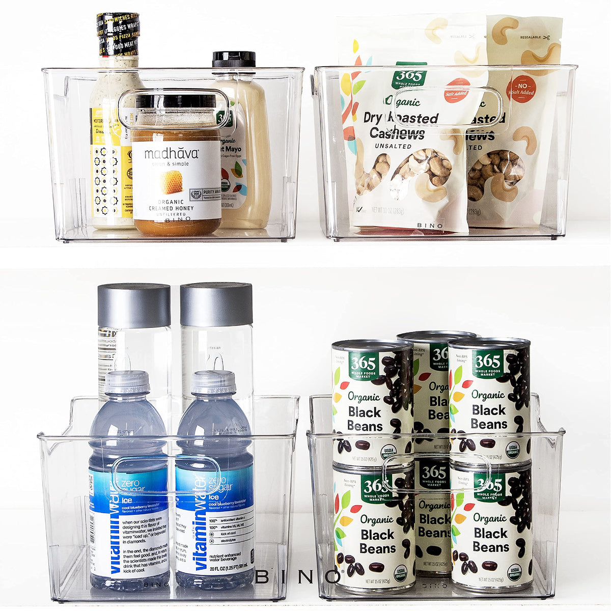 BINO Lodge fridge condiments organizer bin helps categorize ingredients.