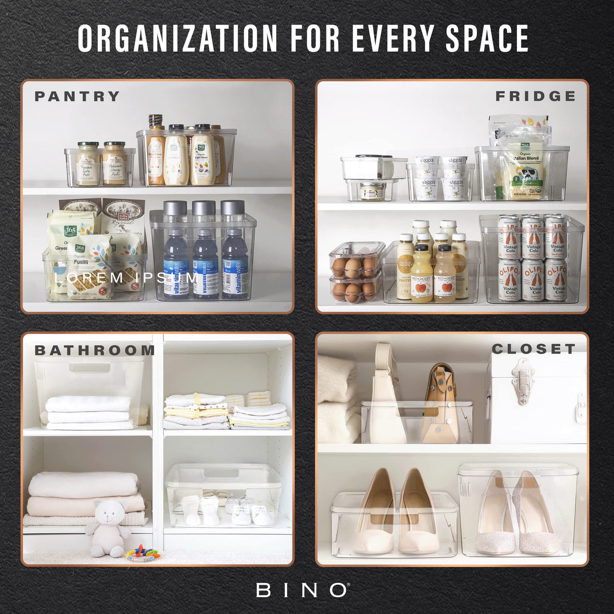 BINO Lucid bin on pantry shelf stores snacks in clear sight