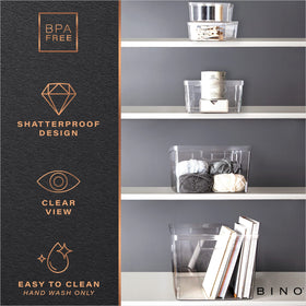 BINO Lucid Collection see-through bin for fast item recognition and planning.