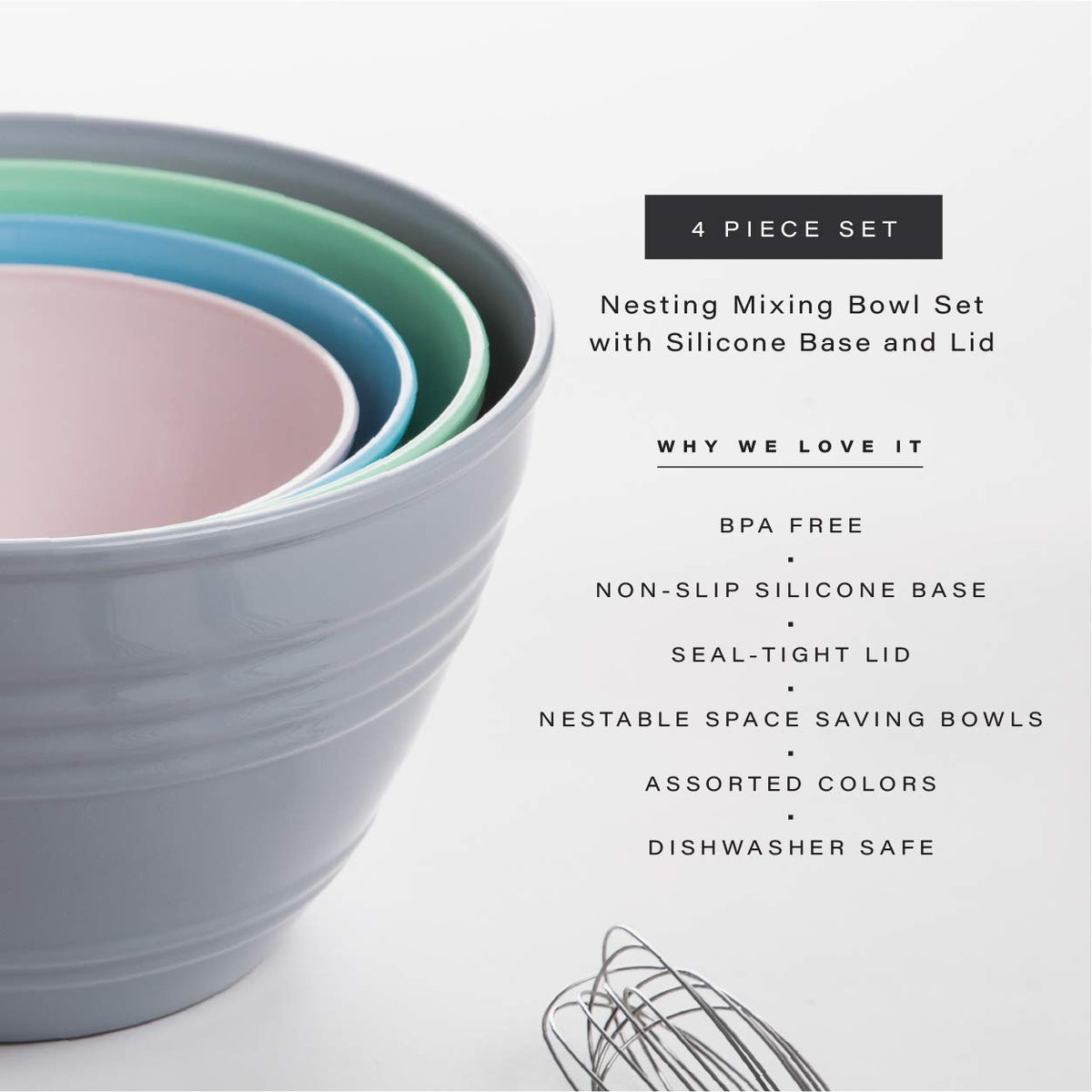 BINO 6.3 quart mixing bowl with lid for large batches