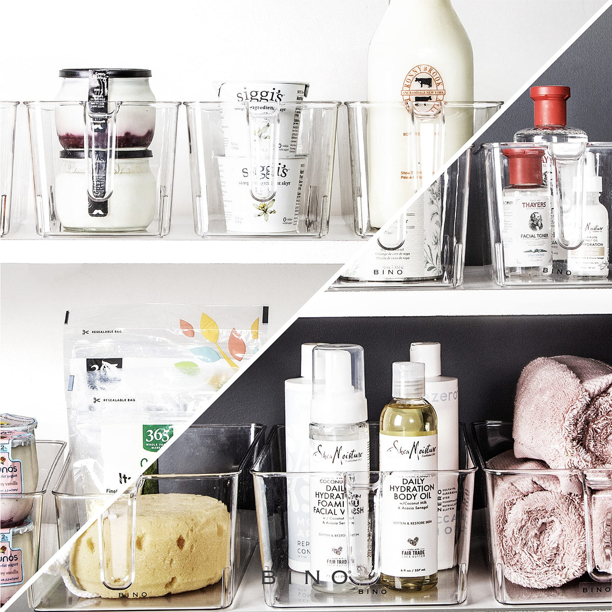 BINO nested storage bins clear design saves space when not in use.
