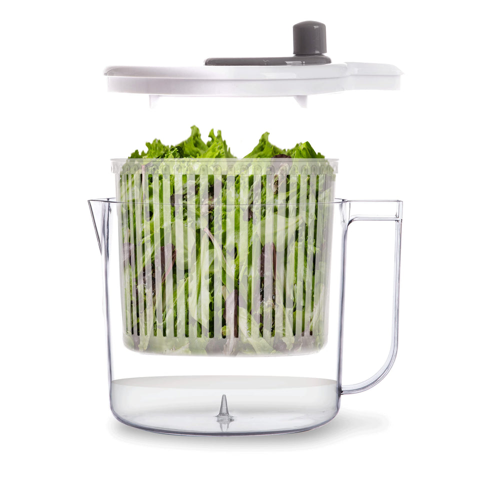 BINO salad spinner capacity 2.6 qt ideal for small batches.