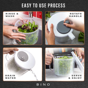 BINO salad spinner ergonomic handle for comfortable one-handed use.