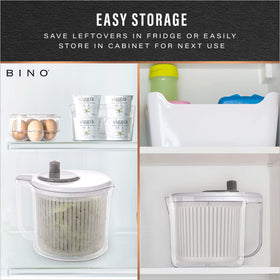 BINO salad spinner versatile tool for washing herbs and greens.