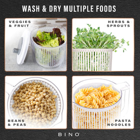 BINO salad spinner pour spout doubles as a water pitcher.