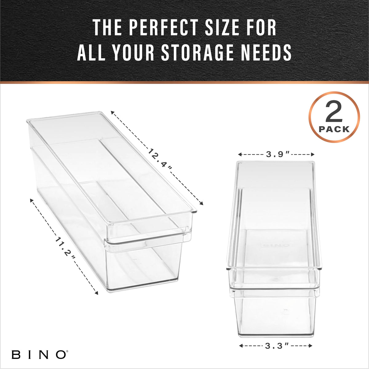 BINO fridge organizer bin showcasing clear contents for fast item checks