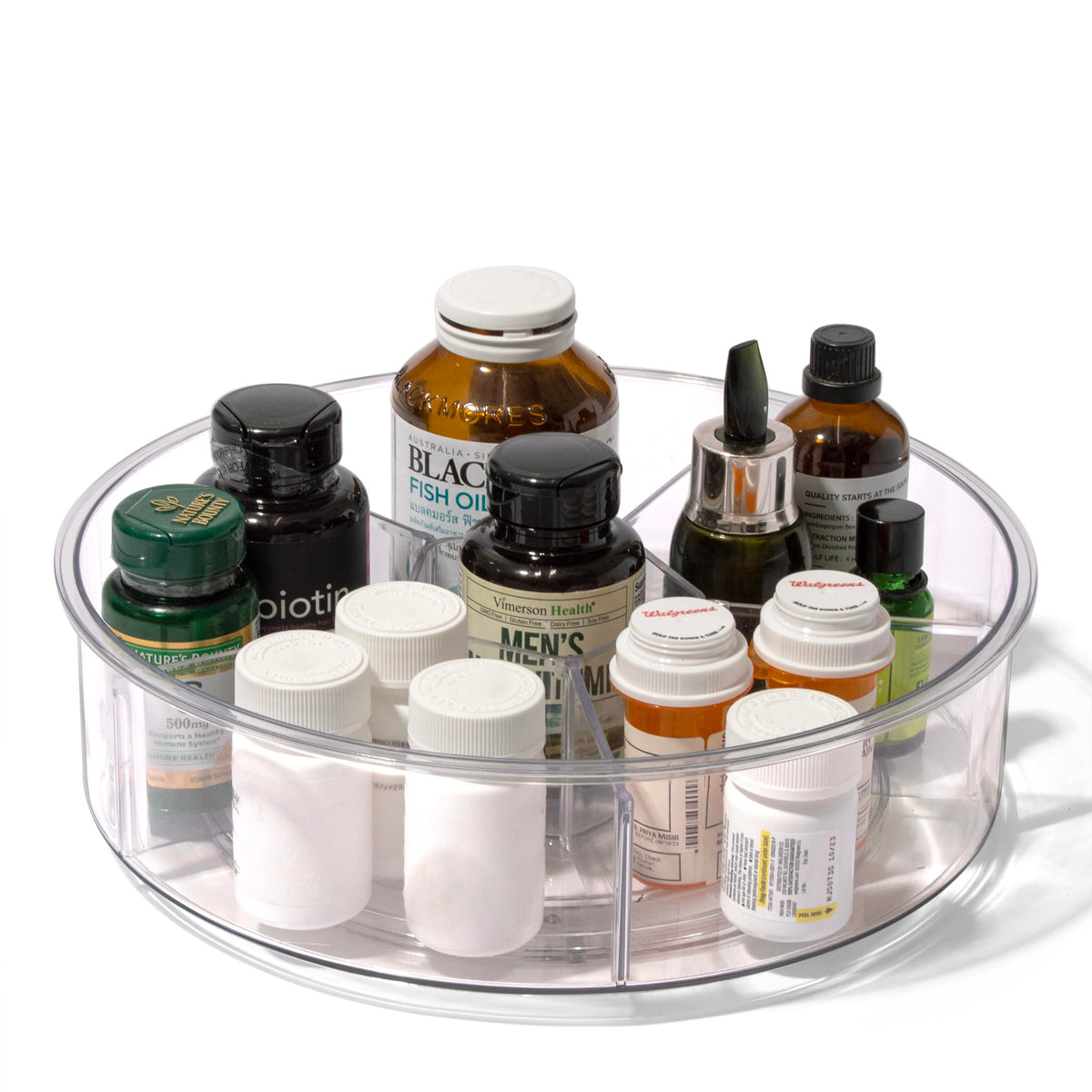 Space-saving storage solution that keeps bottles, cans, and spices organized.