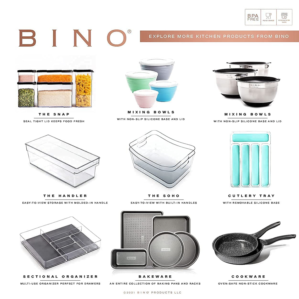 BINO durable shatter-resistant bin keeps contents safe during use.