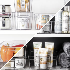 BINO pantry storage bin stores snack packs neatly for quick access.