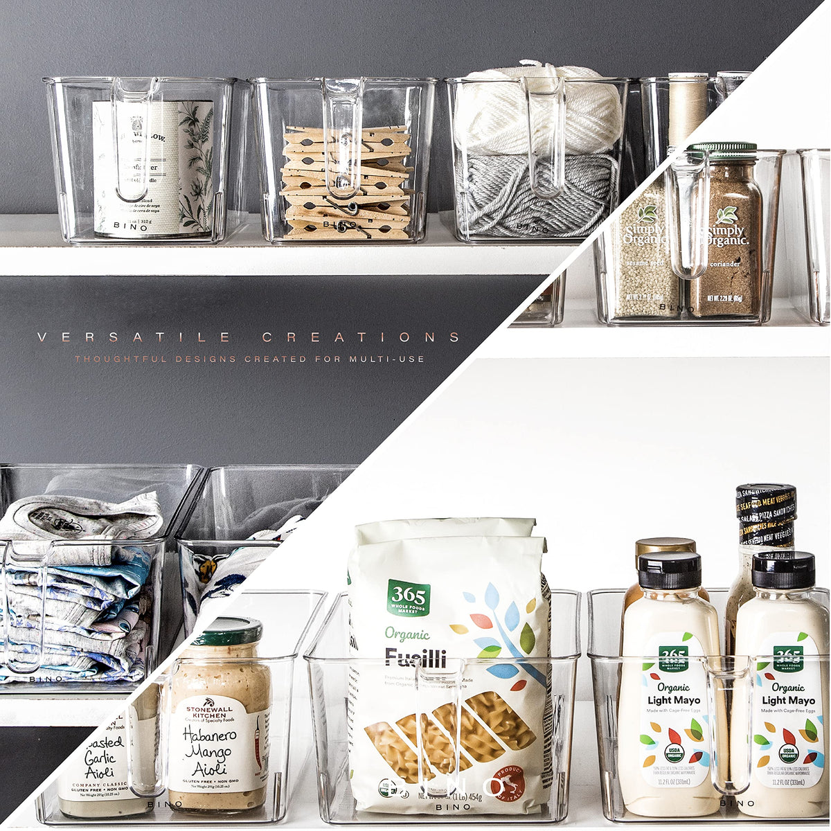 BINO storage bin cabinet clear container for neat space-saving storage.