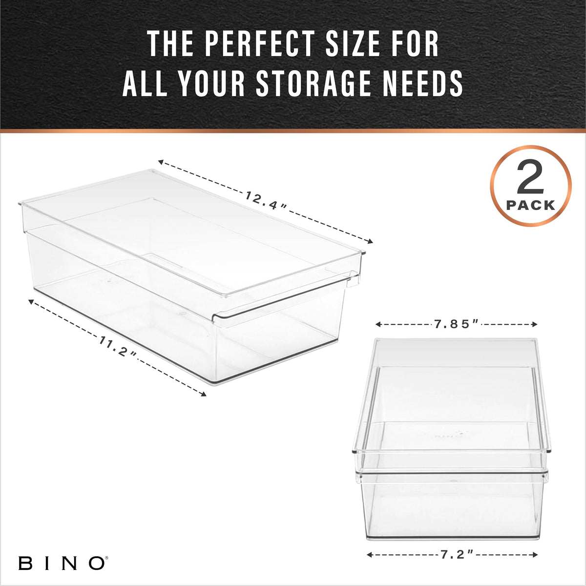 BINO The Handler large shallow bin in fridge for easy food grouping.