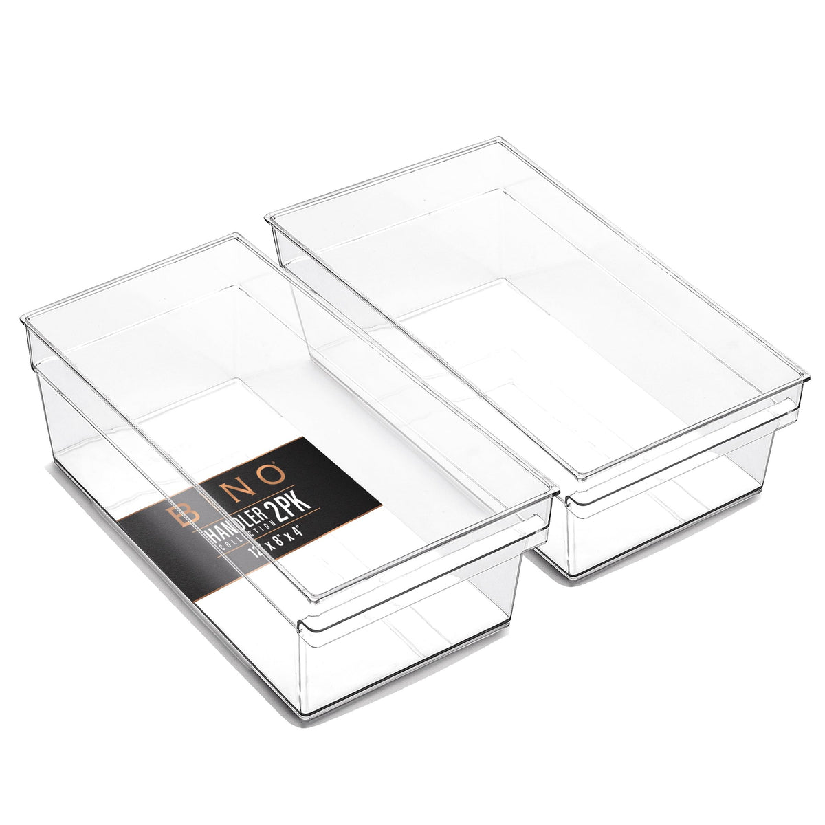 BINO The Handler large shallow bin front view shows clear pantry organization.