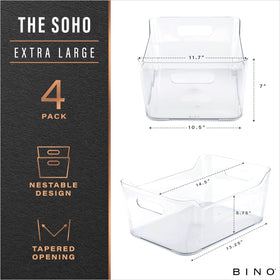 BINO X-Large 4-pack pantry bin side view demonstrates compact, space-saving storage