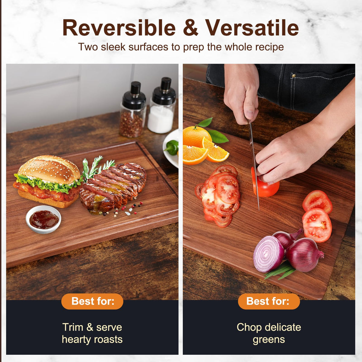 BINOCS walnut cutting board charcuterie-display with grain for stylish serving.