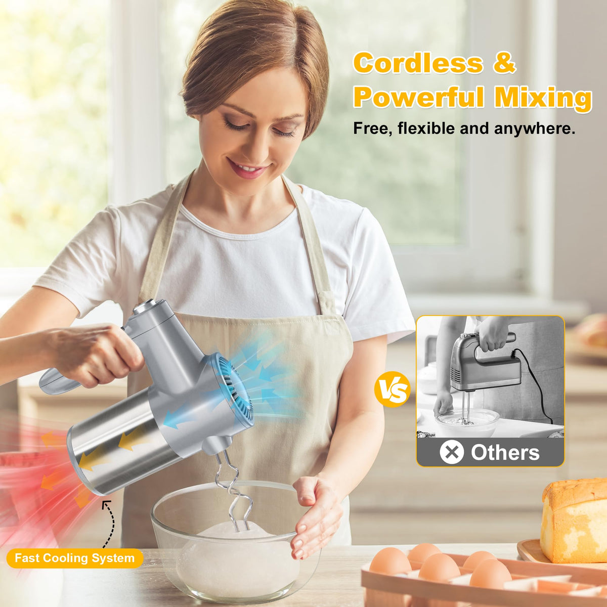 BinROC cordless hand mixer with 7-speed digital display for precise control.