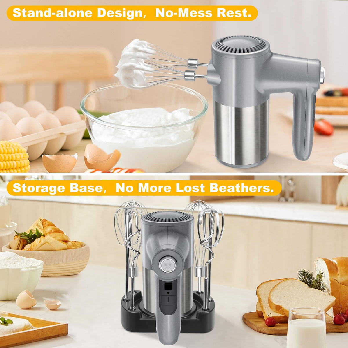 BinROC storage base keeps mixer and attachments neatly organized.
