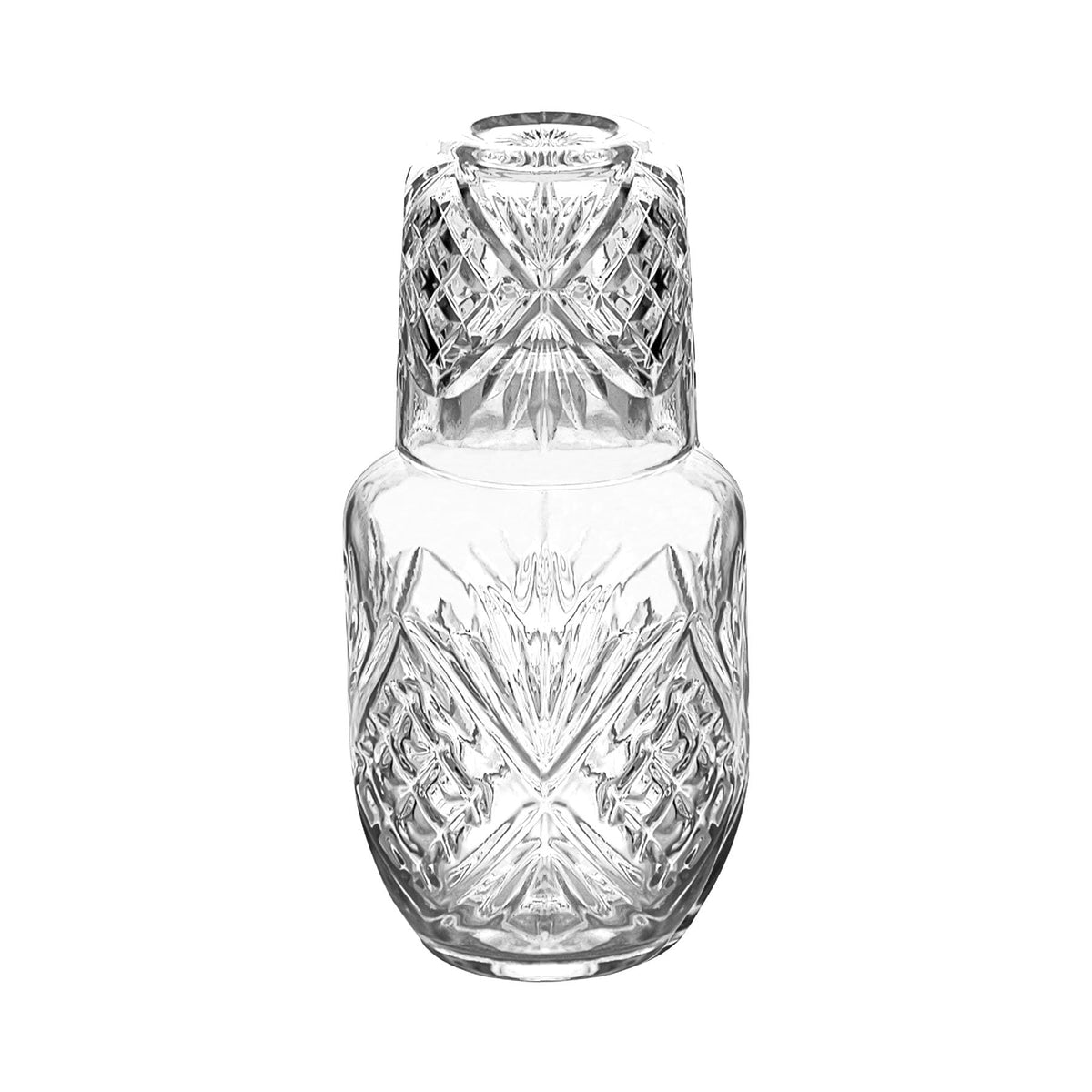 Binsakao bedside water carafe with etched pattern for nightstand hydration