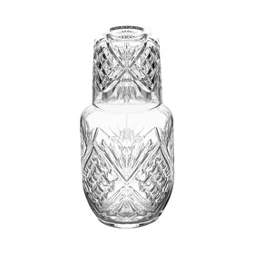Binsakao bedside water carafe with etched pattern for nightstand hydration