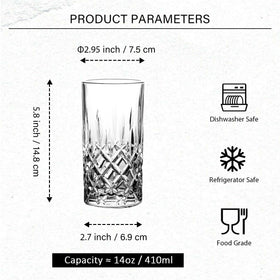 Binsakao highball glasses etched design adds sophistication to table settings.