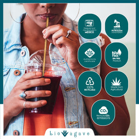 BIO AGAVE straw placed beside beverages during a meal as a sustainable choice.