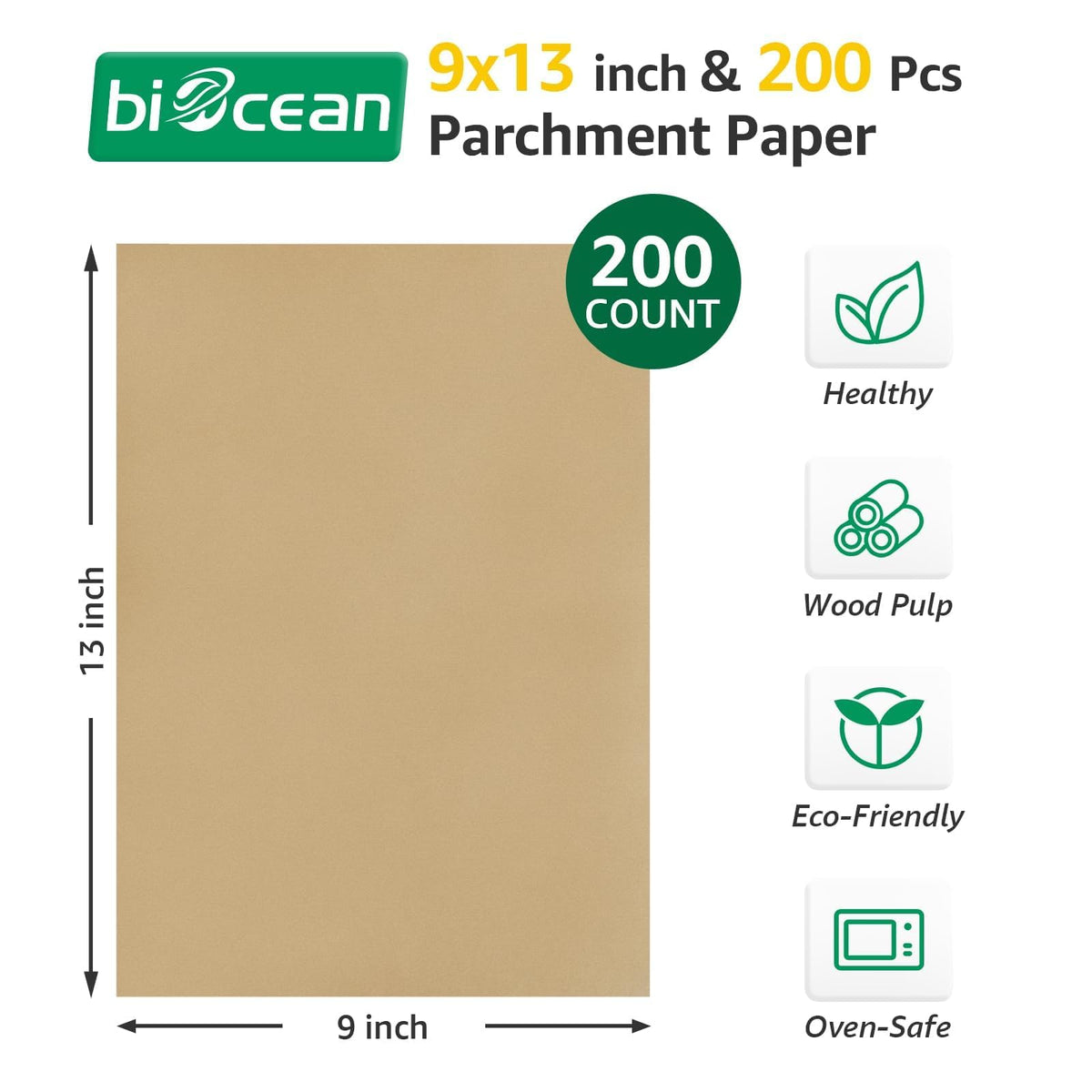 Biocean unbleached brown parchment paper stack, heavy-duty and non-stick