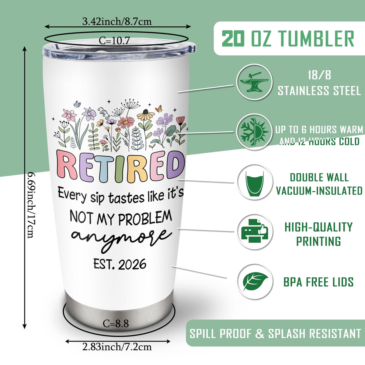 Biomlon retirement tumbler 20oz textured print adds refined style