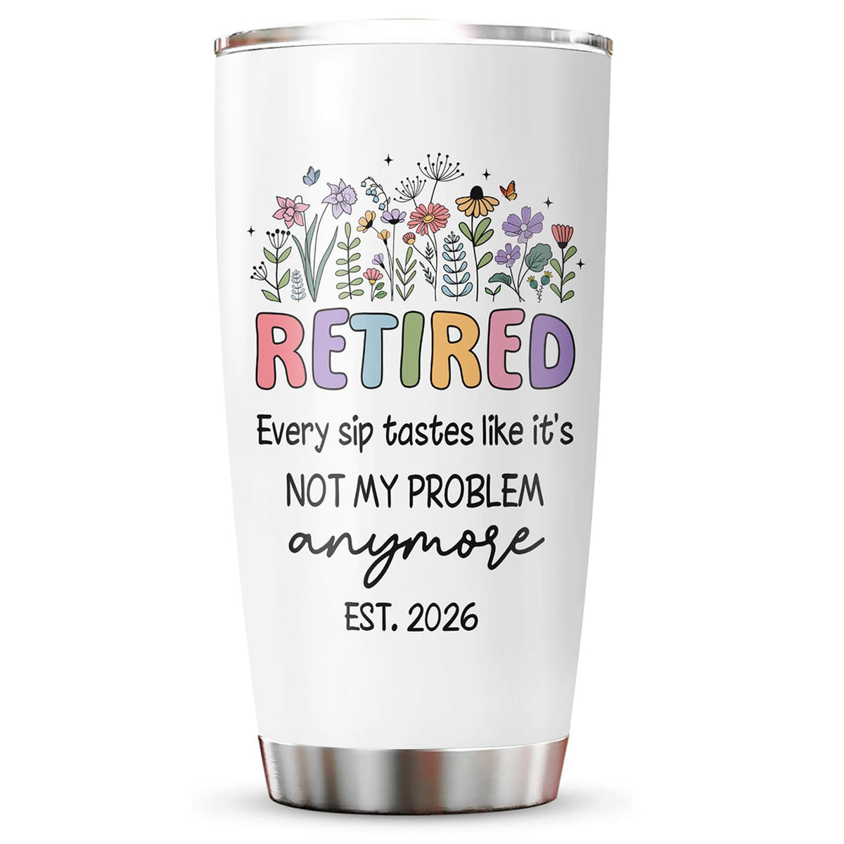 Biomlon retirement tumbler 20oz top view shows sleek stainless design for travel