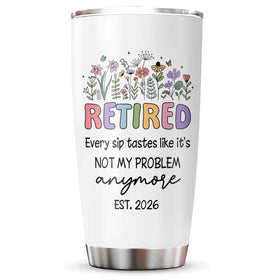 Biomlon retirement tumbler 20oz top view shows sleek stainless design for travel
