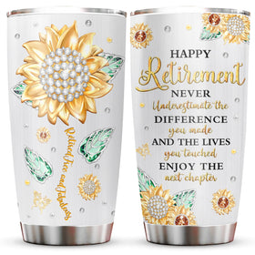 Biomlon 20oz retirement tumbler with double-wall insulation maintains temperature.
