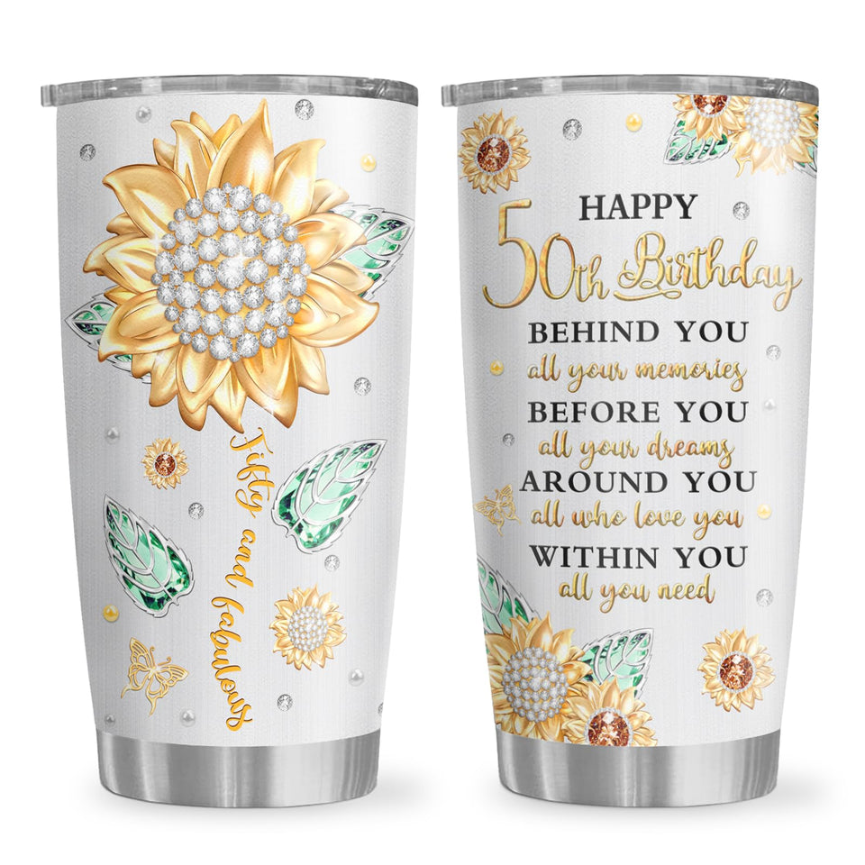 Biomlon 20oz tumbler with 50th birthday design, a durable gift for celebrations.