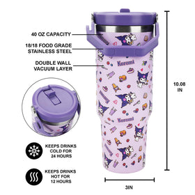Bioworld Kuromi double-wall vacuum keeps drinks hot or cold for hours.