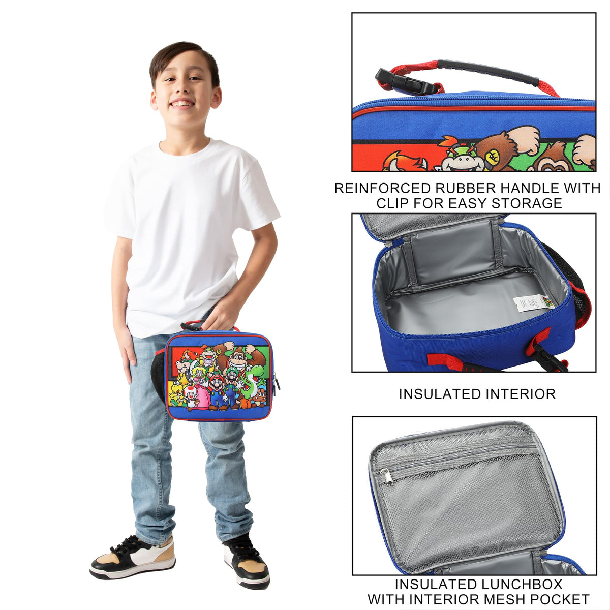 Bioworld Super Mario lunchbox official license confirms authentic Mario artwork.