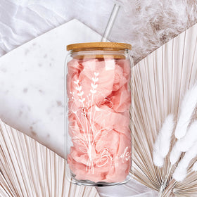 BIPEDS glass cup includes a reusable straw for eco-friendly sipping.