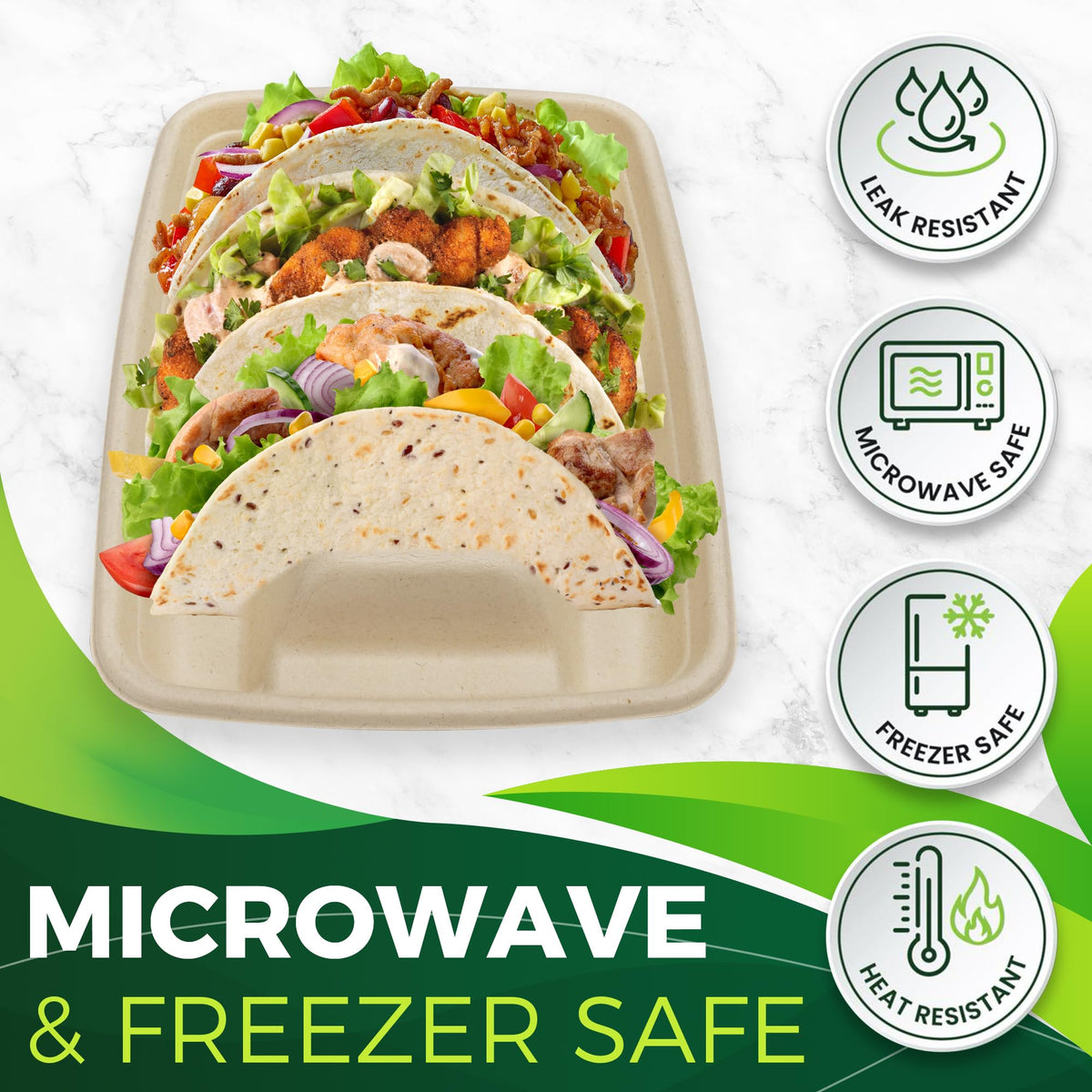 BIRCHIO bamboo-bagasse blend enhances durability for hot or cold taco service.
