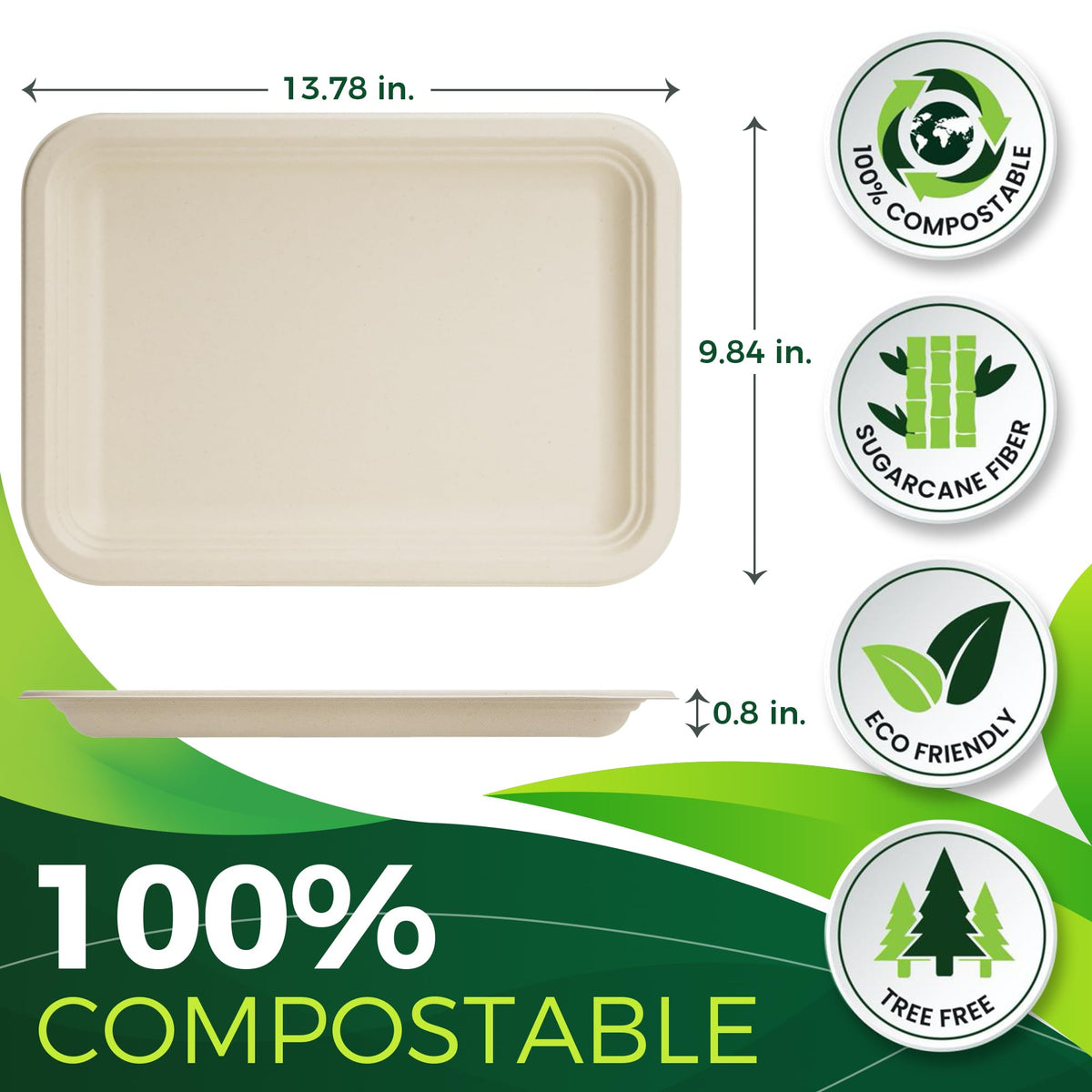 Birchio compostable bagasse-bamboo tray highlighting strength and oil resistance.