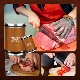 BIRDBAK rolling sharpener set to 20-degree angle for edge refinement.