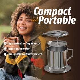 Birdee phin filter with large capacity for bold Vietnamese coffee in a single brew.