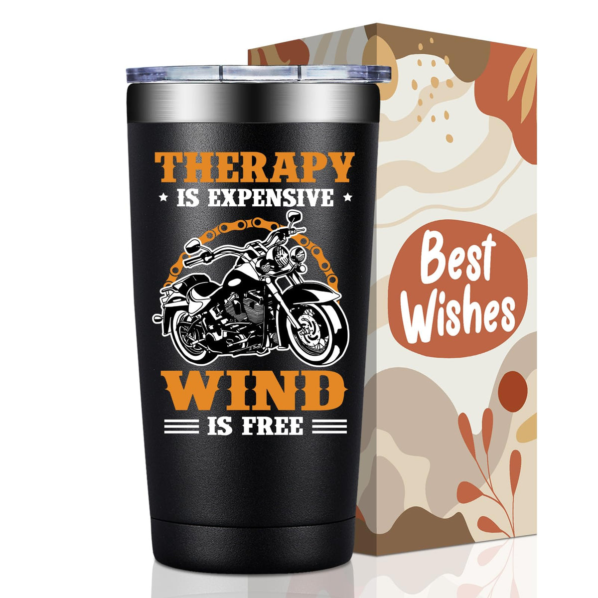 BIRGILT 20oz Tumbler front view highlights motorcycle gift design for riders