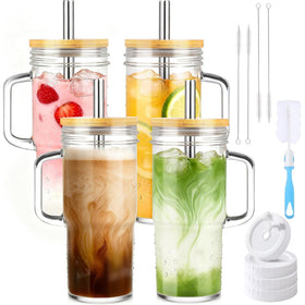 Birity 24oz glass tumbler with handle for on the go sipping