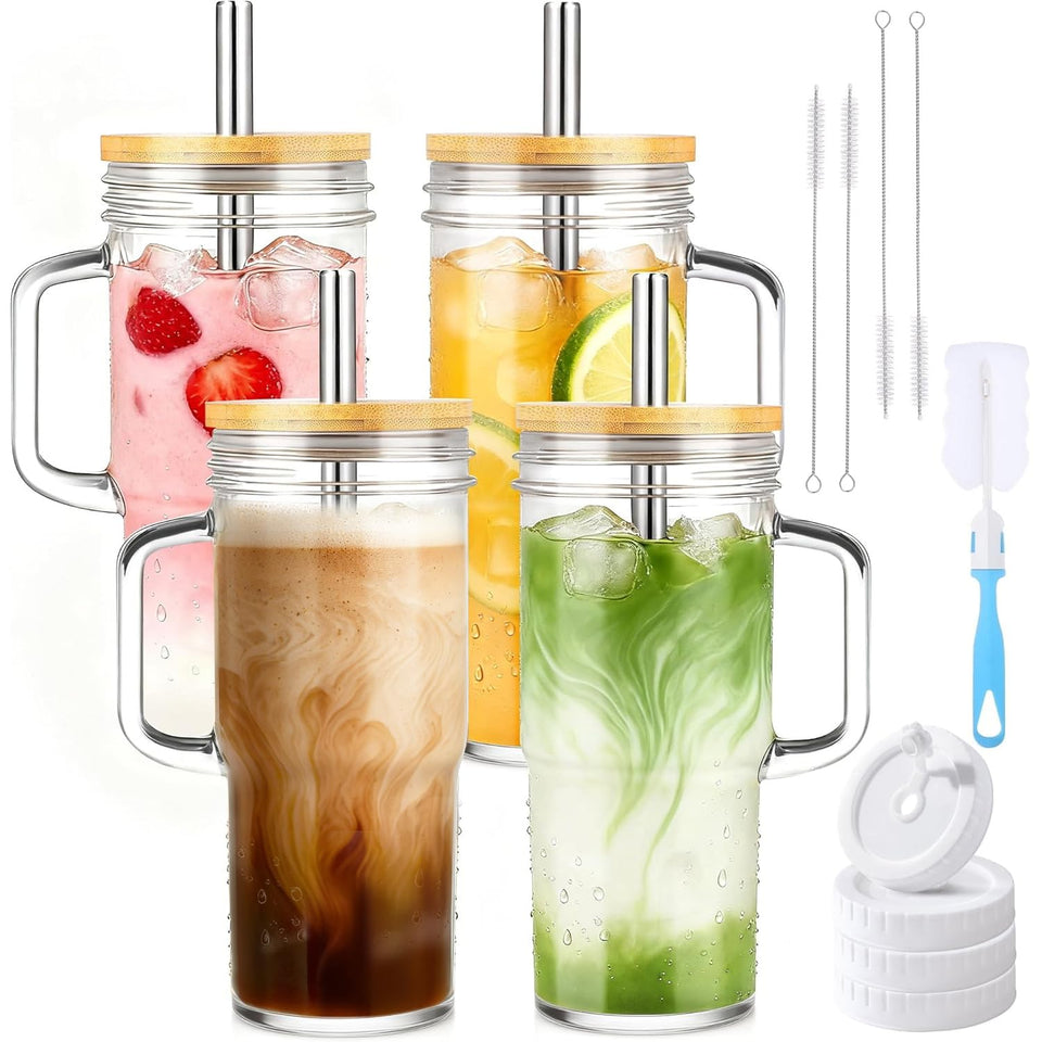 Birity 24oz glass tumbler with handle for on the go sipping