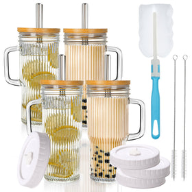 Birity 24oz ribbed glass tumbler with handle showing secure grip.