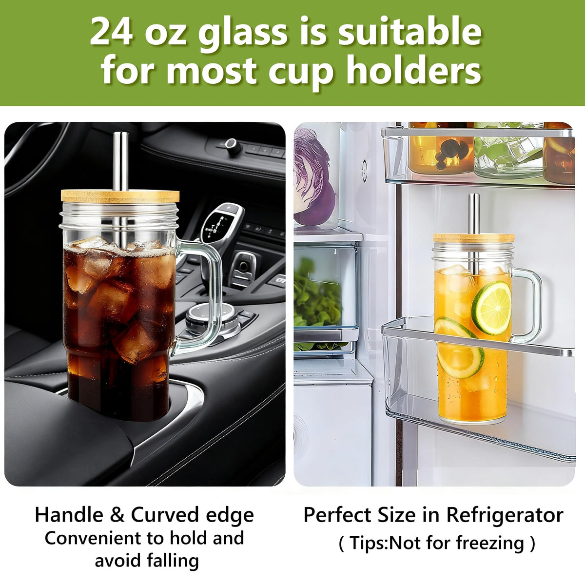 Birity glass cups with lids and straws for spill free travel