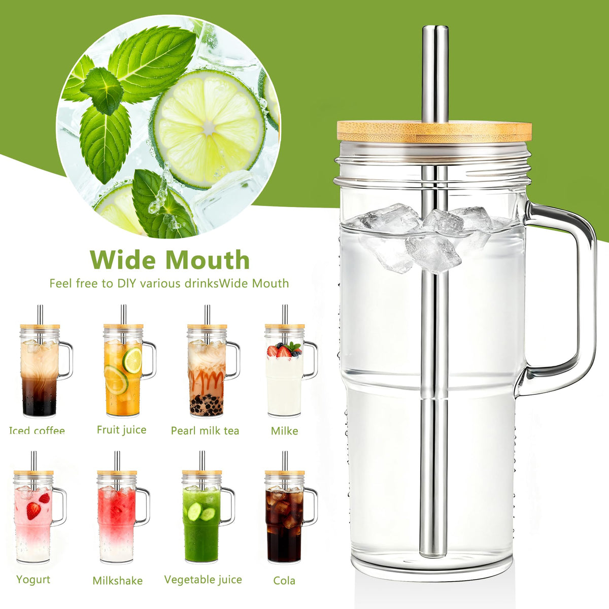 Birity mason jar with lid and straw for versatile cold beverages