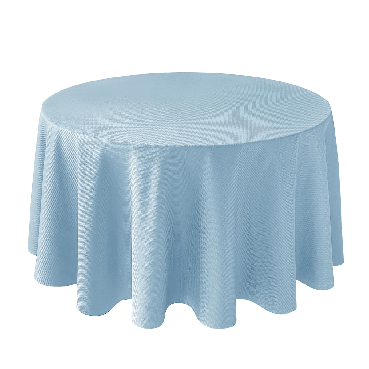 Biscaynebay 90-inch light blue textured round tablecloth for stylish dining and versatile use.