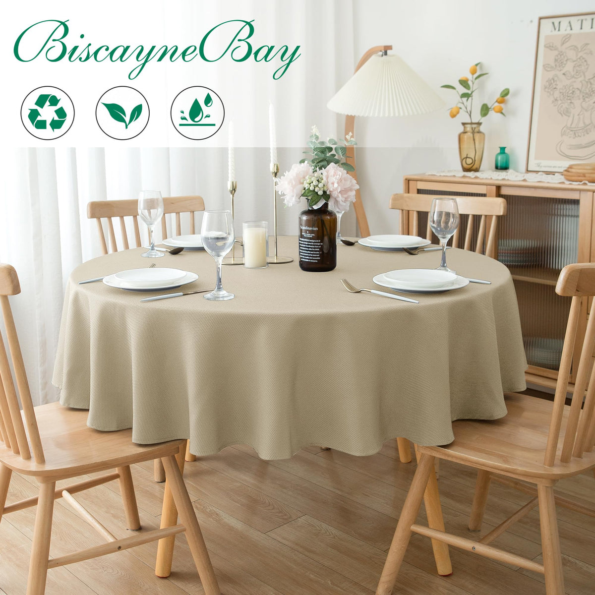 Biscaynebay water-resistant round tablecloth beads spills for easy cleanup